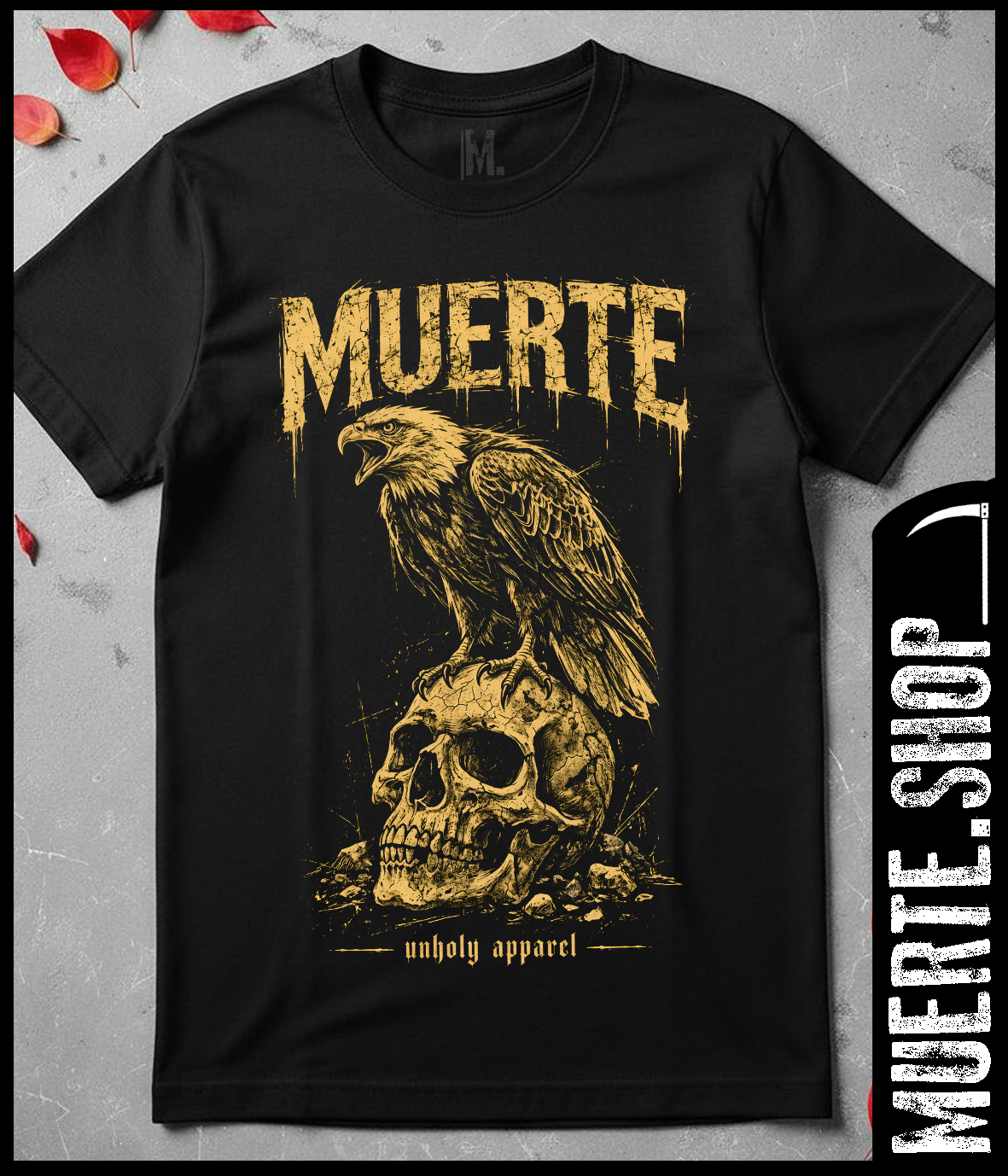 Черна тениска MUERTE EAGLE SKULL – орел върху череп